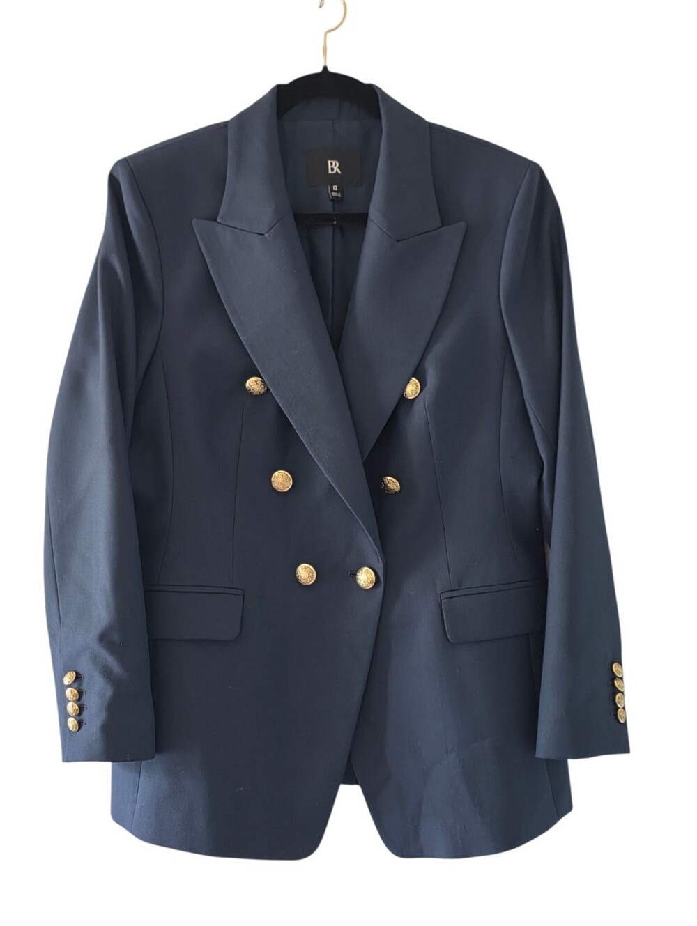 Banana Republic Double-Breasted Navy Blazer Size 12 Gold Crest Buttons Career - Picture 13 of 13